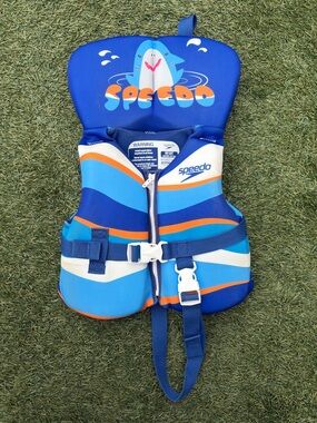Speedo Blue and Orange Baby Shark Float Vest Swim Under 30 pounds lbs